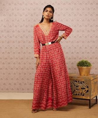 Bandhej Printed Jumpsuit With Belt 1