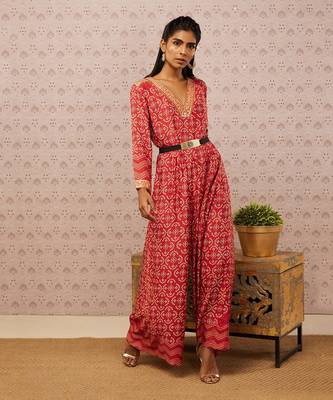Bandhej Printed Jumpsuit With Belt 2