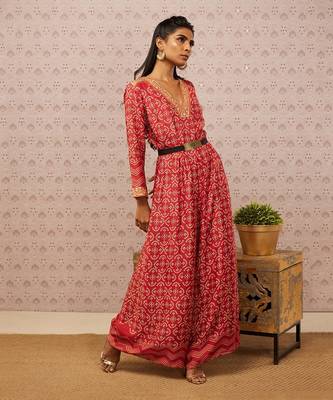 Bandhej Printed Jumpsuit With Belt 3