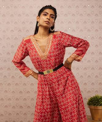 Bandhej Printed Jumpsuit With Belt 4