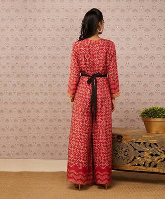 Bandhej Printed Jumpsuit With Belt 5
