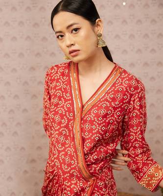 Bandhej Printed Overlap Drape Dress 3
