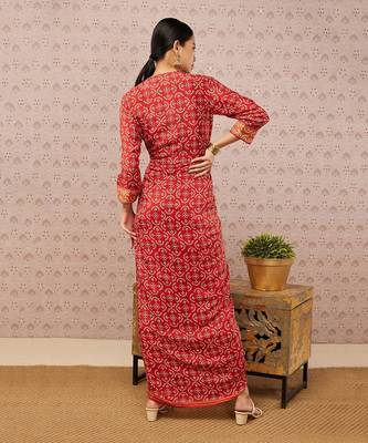 Bandhej Printed Overlap Drape Dress 4