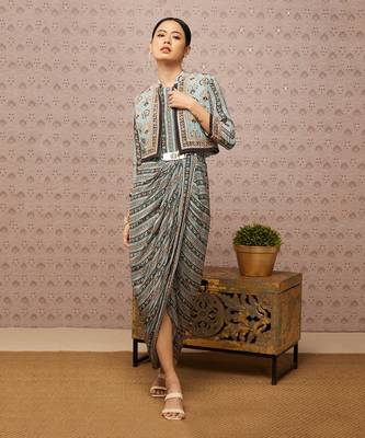 Sarouk Printed Drape Dress With Jacket 1