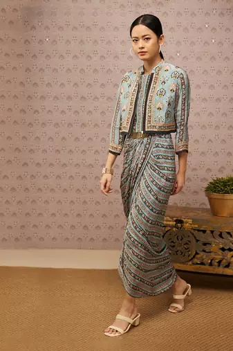 Sarouk Printed Drape Dress With Jacket