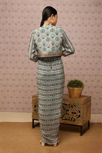 Sarouk Printed Drape Dress With Jacket