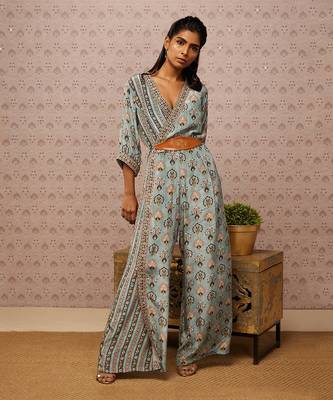 Sarouk Printed Overlap Jumpsuit With Belt 1