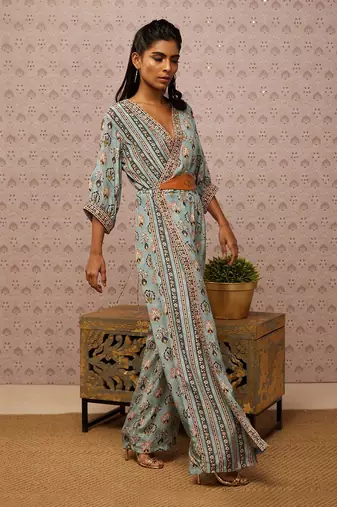 Sarouk Printed Overlap Jumpsuit With Belt