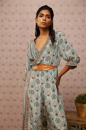 Sarouk Printed Overlap Jumpsuit With Belt