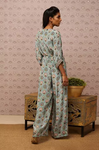 Sarouk Printed Overlap Jumpsuit With Belt