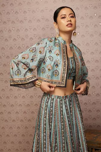 Sarouk Embroidered Lehenga Set With Jacket