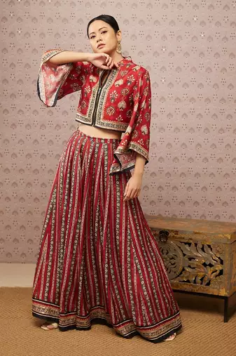 Sarouk Embroidered Lehenga Set With Jacket