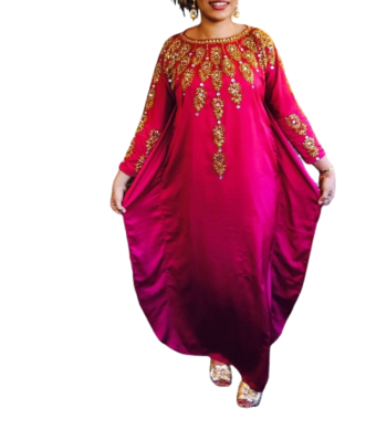 DARK PINK ZARI WORK STONES & BEADS EMBELLISH GEORGETTE ISLAMIC STYLE ARABIAN MAXI PARTYWEAR KAFTAN 1