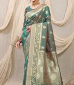 Green Woven silk blend Saree With Blouse