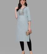 Gruhnaree Sky Floral Yoke Design A-Line Kurta