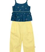 Budding Bees Girls Teal Printed  Crop Top-Pant Set