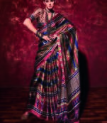 Multicolor printed satin saree with blouse