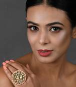 Gold-toned kundan embellished pearl beaded Adjustable ring.