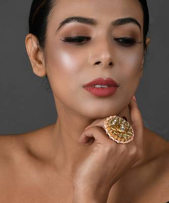Gold-toned kundan embellished pearl beaded Adjustable ring. 2