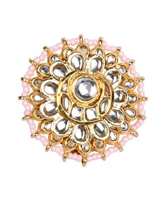 Gold-toned kundan embellished pearl beaded Adjustable ring. 3