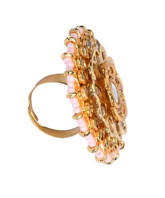 Gold-toned kundan embellished pearl beaded Adjustable ring. 4