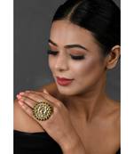 Classic Gold Tone Kundan-Inspired Pearl Beaded Adjustable Ring