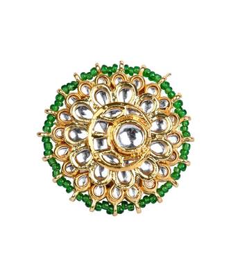 Classic Gold Tone Kundan-Inspired Pearl Beaded Adjustable Ring 3