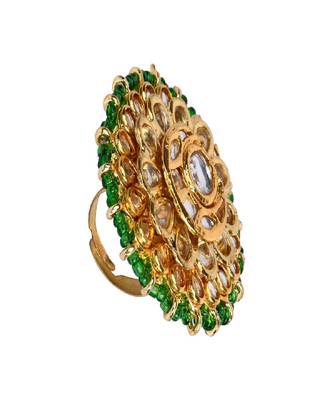 Classic Gold Tone Kundan-Inspired Pearl Beaded Adjustable Ring 4