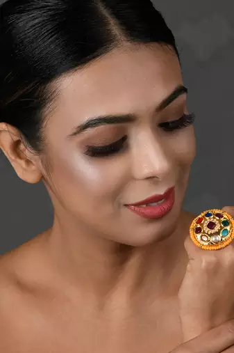 Kundan Navratan  Adjustable ring