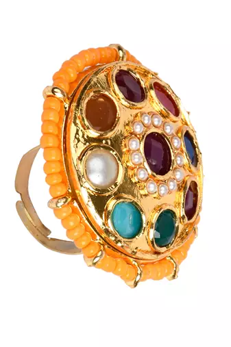 Kundan Navratan  Adjustable ring