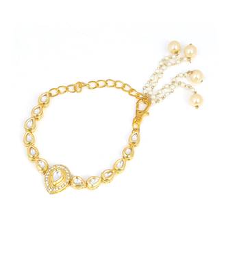 Handcrafted Gold Kundan bracelet with pearls 5