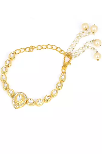 Handcrafted Gold Kundan bracelet with pearls