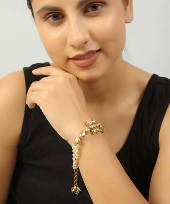 Floral Kundan Gold Tone bracelet with multicolor beads 1