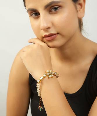 Floral Kundan Gold Tone bracelet with multicolor beads 2