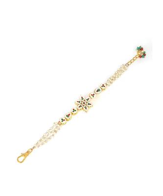 Floral Kundan Gold Tone bracelet with multicolor beads 3