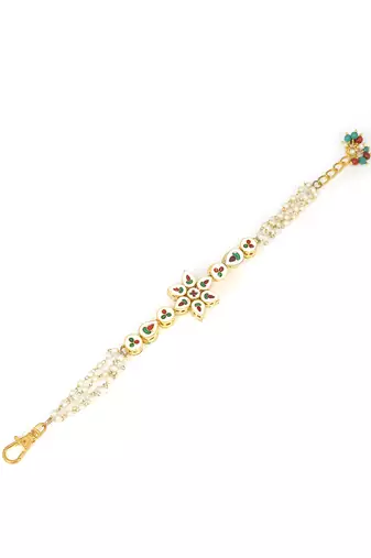 Floral Kundan Gold Tone bracelet with multicolor beads