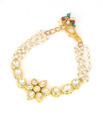 Floral Kundan Gold Tone bracelet with multicolor beads 4