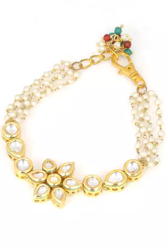 Floral Kundan Gold Tone bracelet with multicolor beads