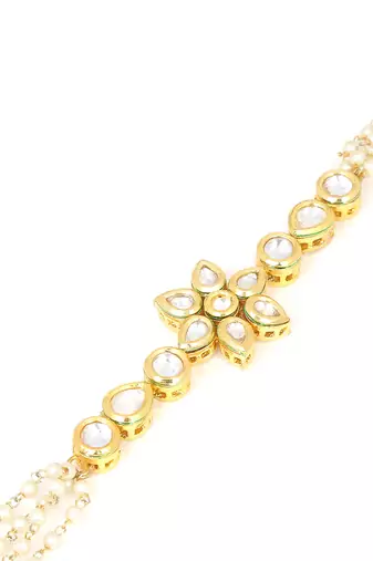 Floral Kundan Gold Tone bracelet with multicolor beads
