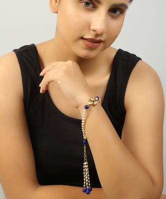 Blue White Gold Tone Kundan Bracelet 1