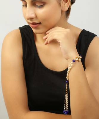 Blue White Gold Tone Kundan Bracelet 2