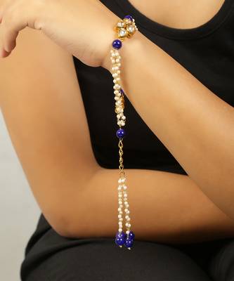 Blue White Gold Tone Kundan Bracelet 3