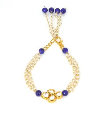 Blue White Gold Tone Kundan Bracelet 5