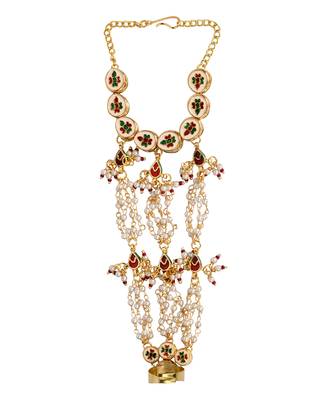 Gold Tone Kundan Haathphool with Pearls 4