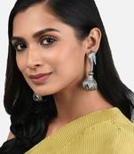 Silver Tone Oxidised Bird Earrings