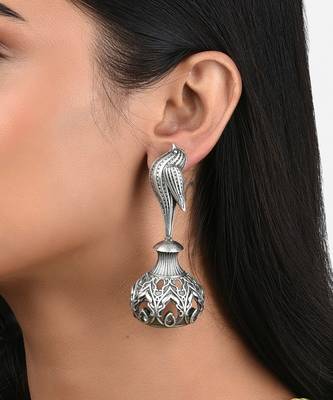 Silver Tone Oxidised Bird Earrings 2
