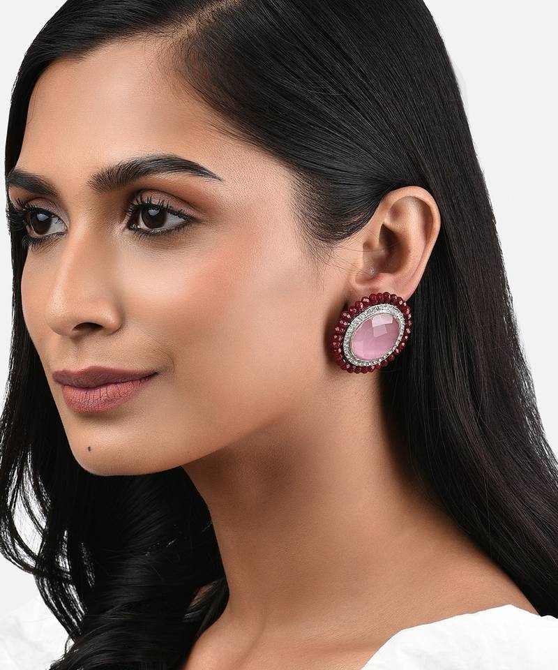 Pink Agate Stud Earrings
