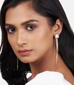 Gold Tone Chain Drop Earrings With Pearls