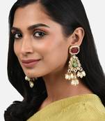 Multi-Colour Kundan Polki Chandelier Earrings With Agates And Pearls