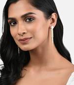 Gold Tone Chain Drop Earrings With Pearls